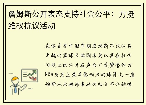 詹姆斯公开表态支持社会公平：力挺维权抗议活动