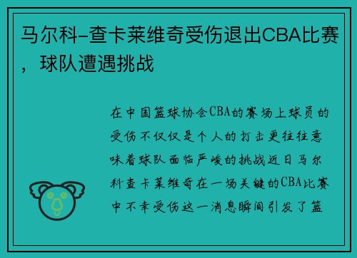 马尔科-查卡莱维奇受伤退出CBA比赛，球队遭遇挑战